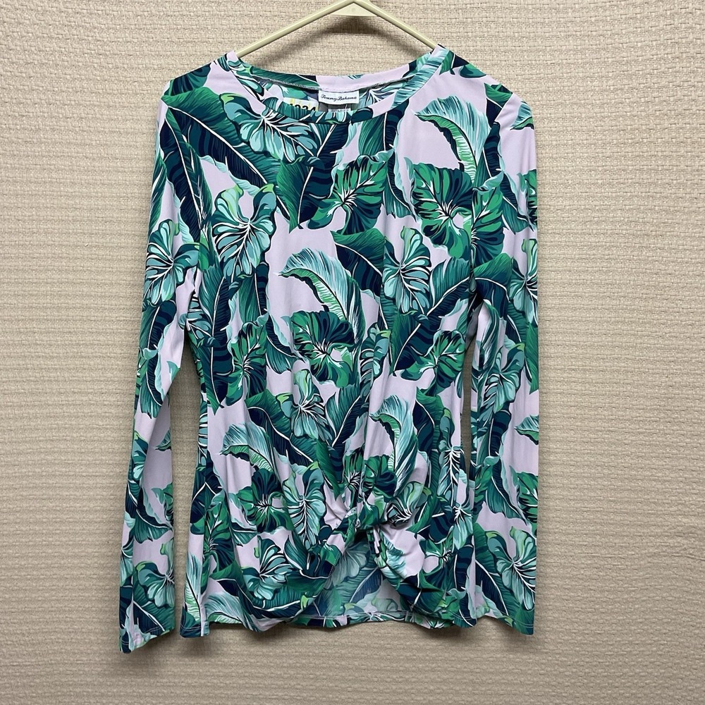 TOMMY BAHAMA Top Women's‎ Medium Green Long Sleeve Twist Front Rashgaurd Shirt